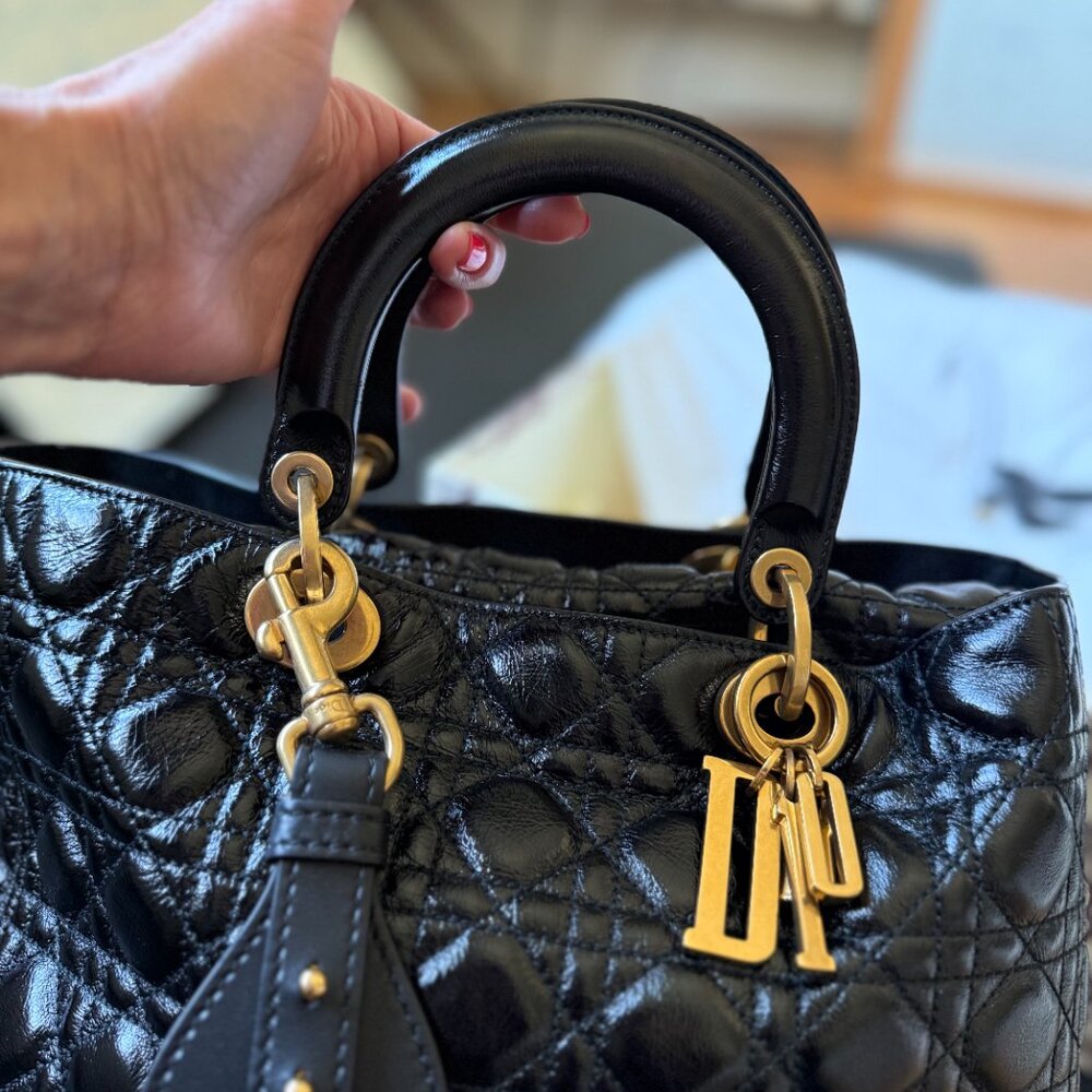 Large Leather Lady Dior Bag - Picture 5 of 13